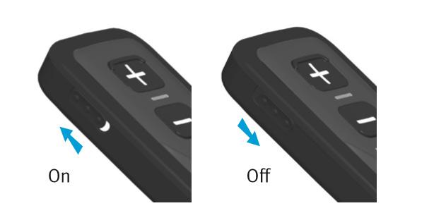 Getting Turn on your remote by sliding the switch up. To turn off, slide the switch down.