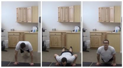 Keep going and bring your chest up while facing straight ahead. 4. Return to the starting position and repeat. Explosive Pushups 1.