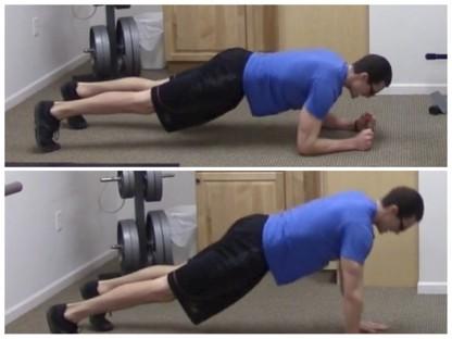 Do not let your hips sag or rotate. 3. Return your leg to the starting position and repeat with the other leg. Plank To Pushup 1.