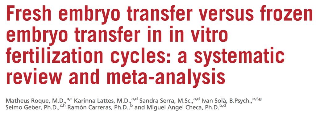 Clinical results of freeze all strategy Conclusion(s): Our results suggest that there is evidence that IVF outcomes may be improved by performing FET compared with fresh embryo