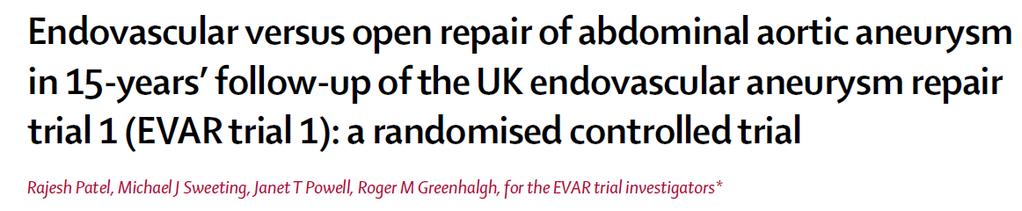 EVAR has an early survival benefit but an inferior late survival compared with open repair, which needs to be addressed by
