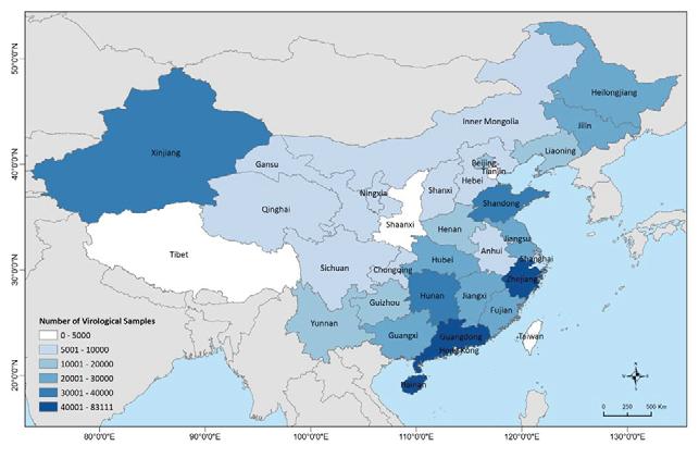 However, the level of participation varied between the provinces and Guangdong, Zhejiang and Hainan collected the most samples (Map 2).