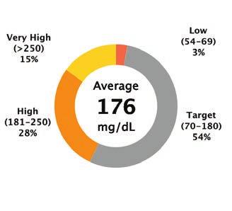 INSIGHTS - PATIENT STATS Glucose Overview Use this chart to understand: Average and standard deviation of blood glucose over the report period Percentage of time spent in