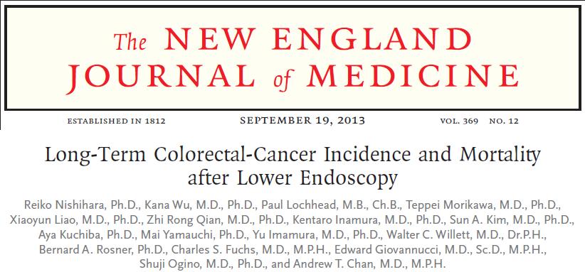 Colonoscopy mortality and incidence NHS