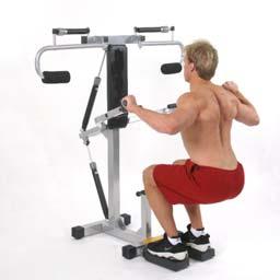 standing facing the FB pad with your feet on the foot plates; hands should be gripping the inner handles on the Y bar at