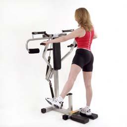 standing facing the FB pad with your feet on the foot plates and knees slightly bent; hands should be resting on the Y bar