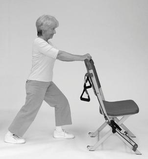 Stand facing back of chair with hands on Balance Bar for support. 2. Step one foot backwards approximately 12 inches. 3.