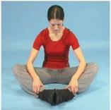 Groin Stand with legs astride and straight. Bend one leg and put your hands on the knee.