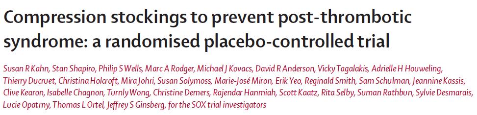 SOX Trial Elastic Compression Stockings vs Placebo Control Objective: To evaluate the effectiveness of elastic compression stockings (ECS), compared with placebo stockings to prevent post-thrombotic
