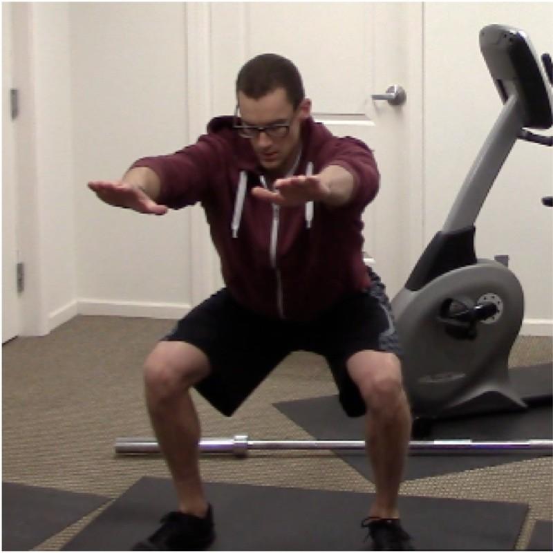 Squat Hold Squat down until your knees reach a 90 degree angle.