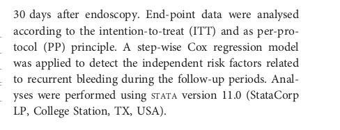 Stata output xi: stcox age i.menostat logtsize i.tgrade pnodes estimates store model1 Cox regression -- Breslow method for ties No. of subjects = 686 Number of obs = 686 No.