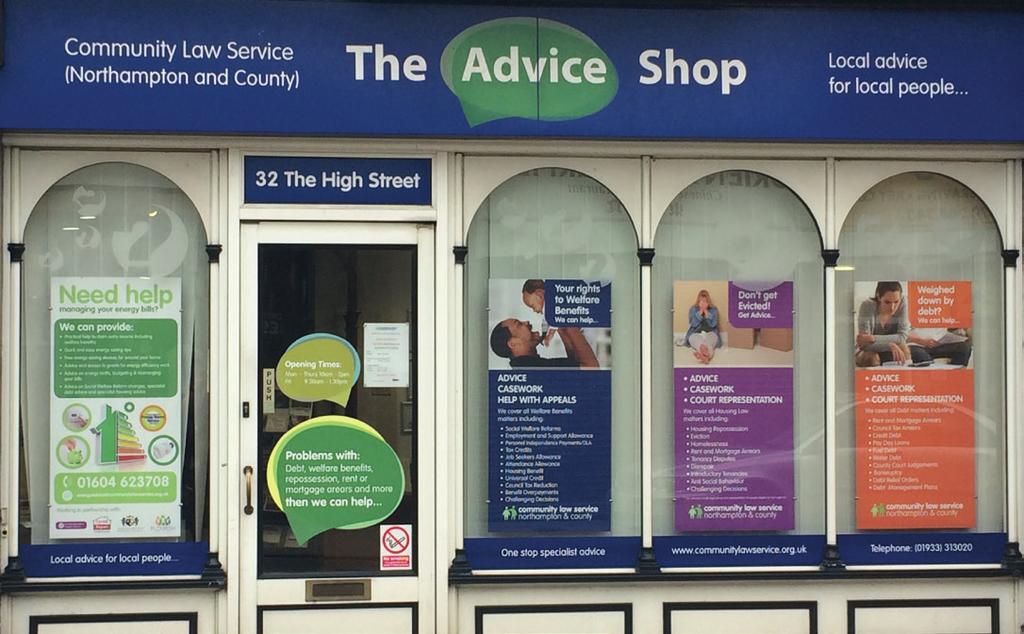 East Northamptonshire Service Wellingborough Service CLS successfully provided a range of advice services in Wellingborough for local residents from our offices at the FISH in Cambridge Street and at