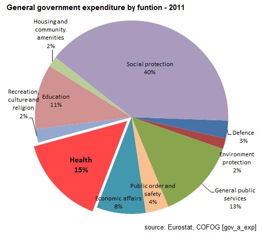 Economic impact of chronic diseases In 2011, public health expenditure amounted to 15% of total government expenditure, according to Eurostat.
