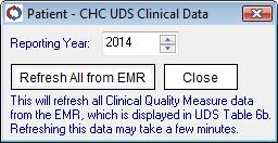 3. Go to the Patient Profile Detail tab and click the Clinical Quality Measure Data at the bottom of the window. This opens the Patient CHC UDS Clinical Data window (shown below).
