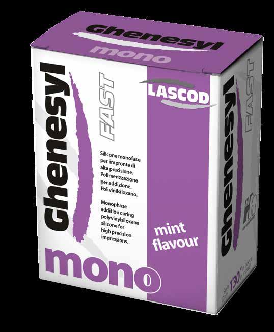 GHENESYL mono monophase addition curing polyvinylsiloxane silicone Ghenesyl Mono, developped by LASCOD, is a new impression material with a medium viscosity, ideal for monophase tecnique.