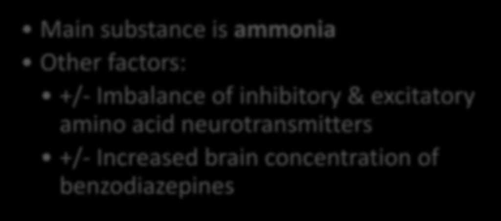 substances Main substance is ammonia Other factors: +/-