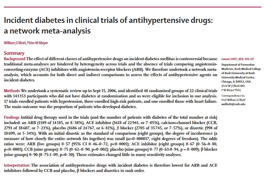 Example antihypertensives & incidence of diabetes C B D A E F
