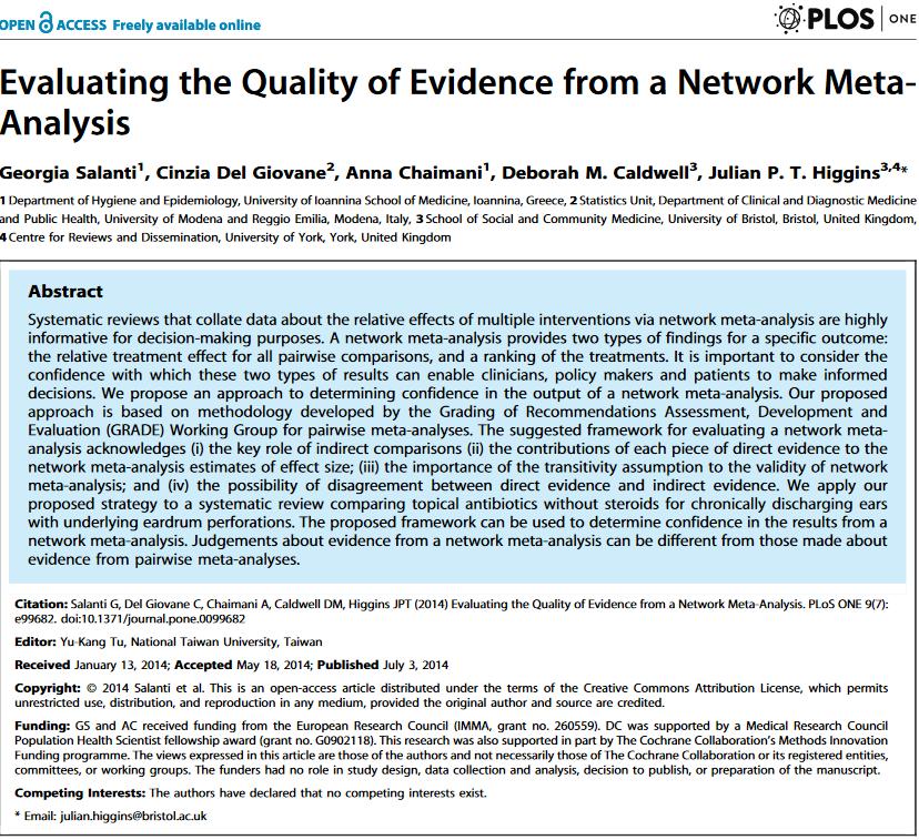 Based on. An alternative equivalent approach is presented in: J Clin Epidemiol. 2017. Advances in the GRADE approach to rate the certainty in estimates from a network meta-analysis.
