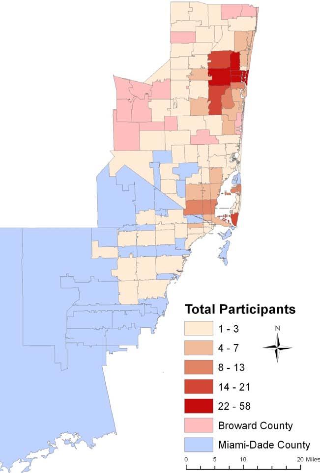 Distribution of Participants by ZIP Code South Florida is one urban area with 2 distinct places: Gay enclave city of Wilton