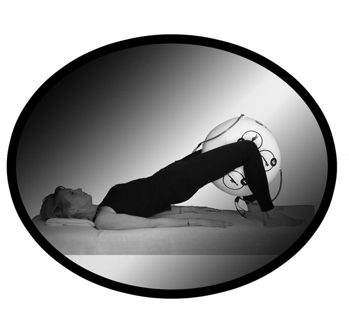 BRIDGING WITH INNER THIGH TONER 2. Place the OsteoBall between your thighs. 3. Assume a chin-in, pelvic pinch position. 4.