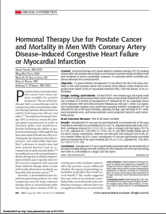 Comorbidities Localized or locally advanced prostate cancer Neoadjuvant hormonal therapy - associated with an