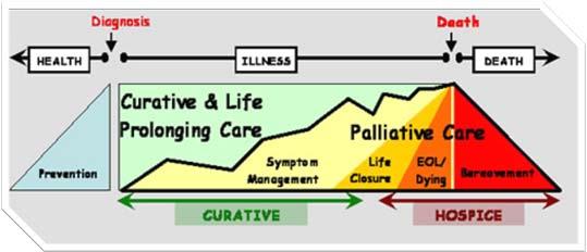 Hospice: Distinct from Palliative Care Interdisciplinary care for patients with serious life-limiting illnesses Prognosis estimated at less than 6 months if disease runs its expected course