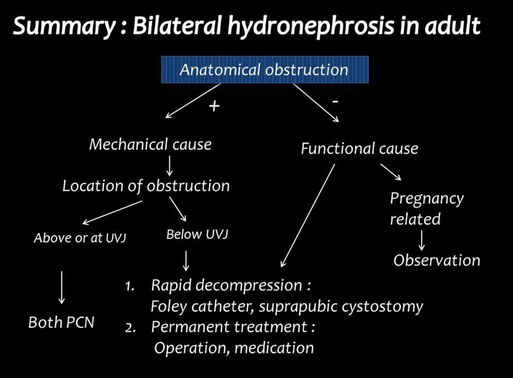 Conclusion Most of the bilateral hydronephrosis are caused by obstruction below the UVJs or functional reason. So PCN is not the best choice in most of the case.