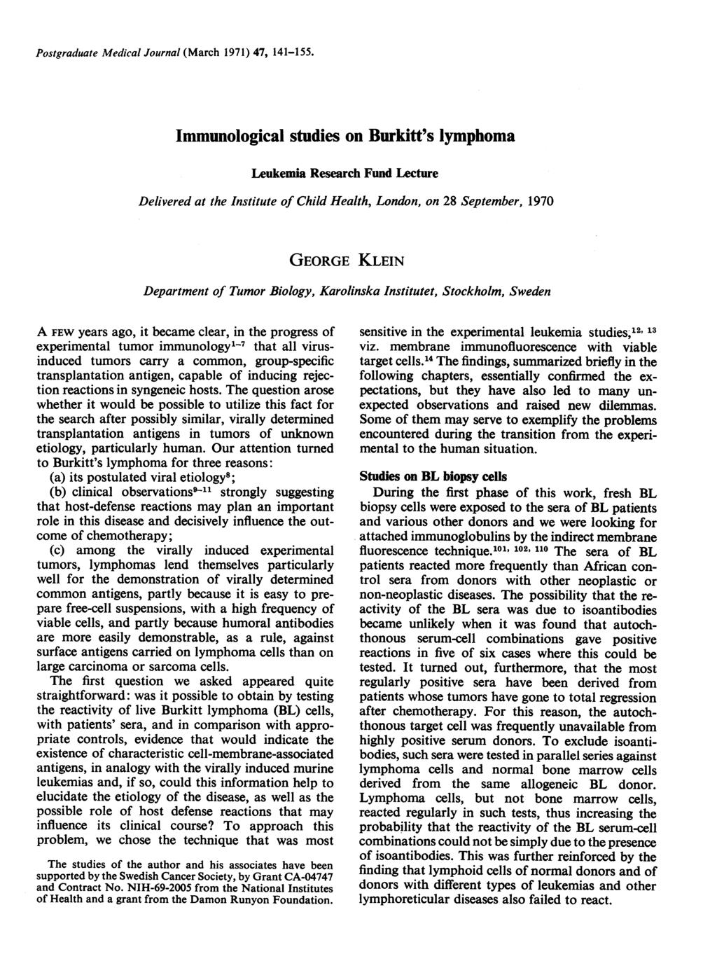 Postgraduate Medical Journal (March 1971) 47, 141-155.