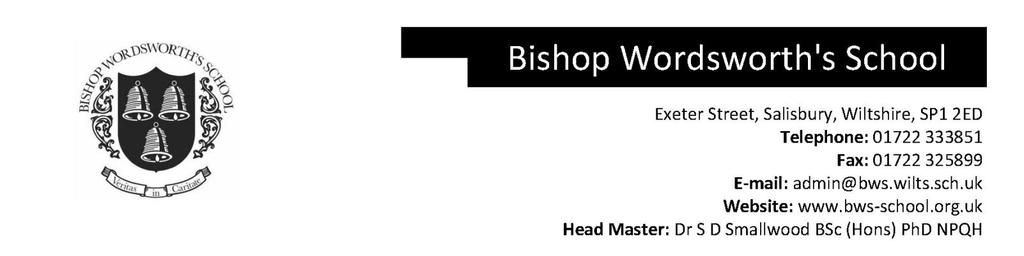 Bishop Wordsworth's Church of England Grammar School for Boys is a company limited by guarantee, registered in England and Wales. Registered number: 07525856.