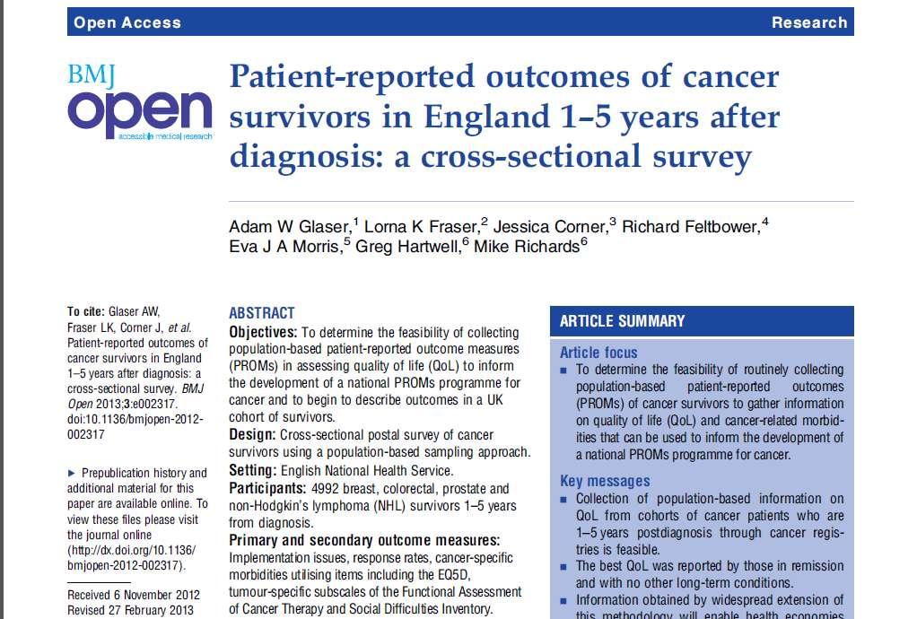 Survivorship PROMS Risk factors for poor health-related QoL outcomes following a cancer diagnosis [ ] include the presence of other