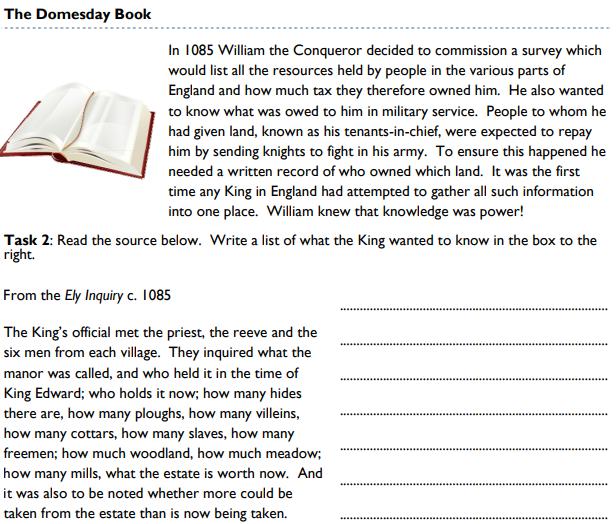 Norman homework 1) The Domesday Book. Read the information below and complete task 2.