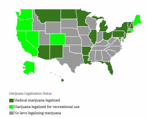 Marijuana and Legalization, Nov., 2016 Total # of states: 29 and D.C.