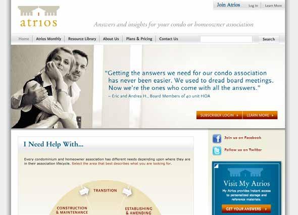 Atrios Website Atrios is a subscription-based e-commerce site that provides answers and insights for condo and homeowner associations.