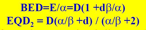 Linear-quadratic model and BED D = dose totale d = dose per frazione BED (biologically equivalent dose) To calculate isoeffect