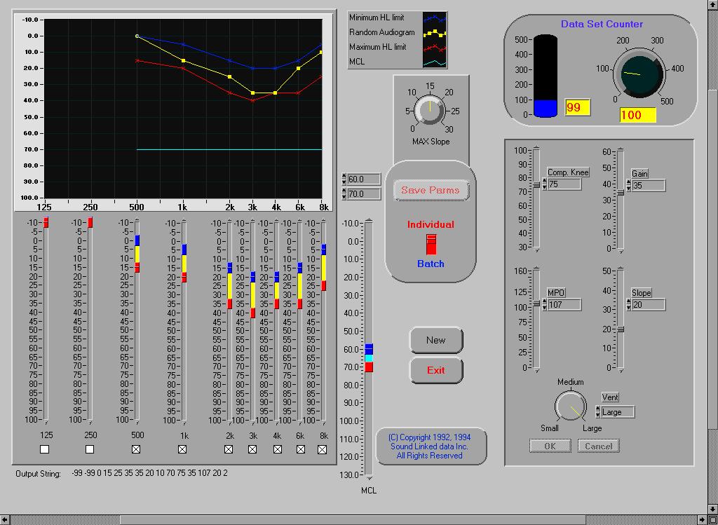 Figure 1. Random Training Data Generator for Hearing Aid Recommendation: Input data models are adjusted with the vertical slider controls to the left.
