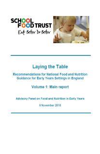 Advisory Panel on Food and Nutrition in Early Years (2010) I recommend that the Government act on the report of the Advisory