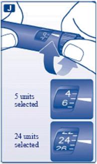 J Turn the dose selector to select the number of units you need to inject.