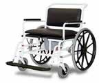 Standard configuration Shower Chair (wheeled version) I Powder coated stainless steel frame I Swing-away, height adjustable leg rests I Soft seat cover and toilet pan with lid I Seat depth 40cm I