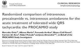 best antiarrhythmic for VTach / Wide complex QRS tachycardias? Randomized European trial of 62 patients 10 mg/kg of procainamide over 20 minutes (33 pts.