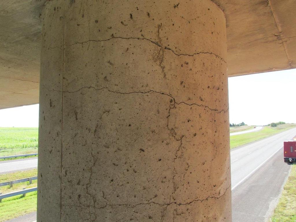 Figure 8: Radial Cracks at Top of Pier Since the geometry considered was the original unchanged dimensions, cracking was accounted for by reducing the modulus of elasticity to 50% of its initial