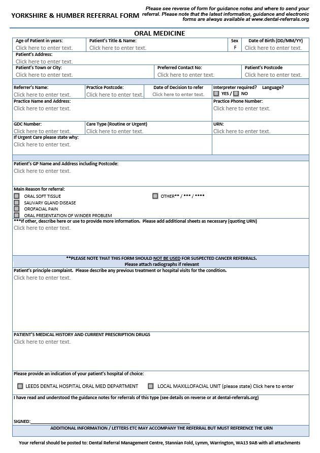 9 APPENDIX 1 - Oral Medicine referral form (for e-rms registered dental team).