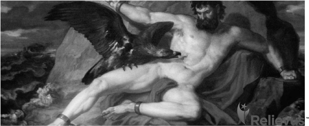 Ancient Greek Mythology Prometheus Banished to Carpathian mountains after stealing fire from Zeus Tortured for 30,000 years by the