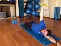 Eccentric Horizontal Adduction Start lying on your side with the affected arm on top, pointed to the