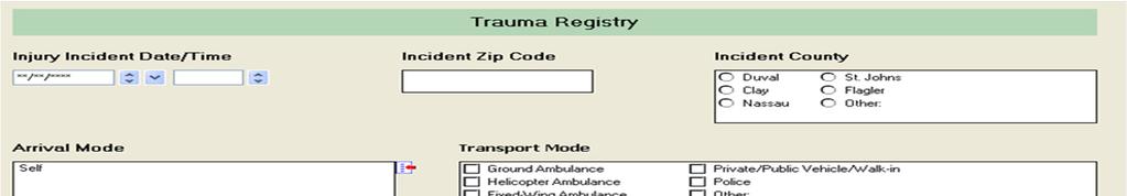 Transport Mode: If any ambulance option is selected, the EMS fields will