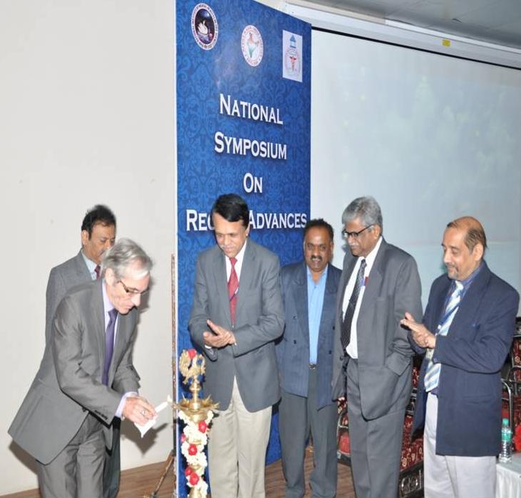 Dr. F.-X. Meslin inaugurating the symposium by traditional lighting of the lamp. Also present are Madhusudana, Dr. P. Satish Chandra, Dr. Venkatesh, Dr. M.K. Sudarshan and Dr. V. Ravi.