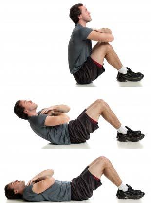 Sit-Ups 1. Start by lying on your back with your knees bent. Keep your feet flat on the floor about hip-distance apart.
