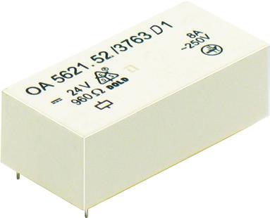 PCB Relays Safety Relay with double contacts OA 621, OA 6 According to DIN EN 618-1, DIN EN 618-3 With forcibly guided contacts High switching safety because of gold plated double contacts Clearance