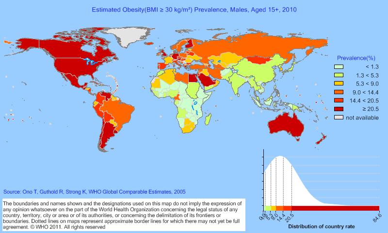 Global Obesity Forecast In 2008, 9.8 percent of the world s male population were obese, as were 13.8 percent of women. In 1980, these rates were 4.8 percent and 7.9 percent 1.