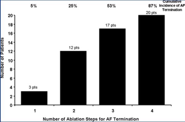 Catheter Ablation of Long-Lasting Persistent Atrial Fibrillation 60 pts underwent sequential CPVA (with PVI), superior vena cava isolation, coronary sinus isolation, CFAE ablation, LALA and CTI