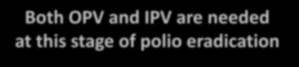 Both OPV and IPV are needed at this stage of polio eradication Oral Polio Vaccine (OPV) Administered by drops Contains live, weakened virus Provides immunity through the gut and associated herd